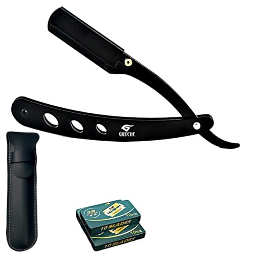 Navaja Afeitar Hombre, Cuchilla Barbero Profesional, Cuchilla Afeitar Clasica with 30 Double Blades, With Protective Case, Kit Afeitado Hombre, Razor Blade for Beard and Mustache