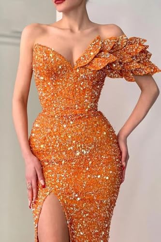 Sequin Prom Dresses 2025 Sparkly One Shoulder Mermaid Evening Gonws Formal Party Bridesmaid Dresses for Wedding2