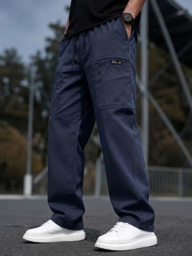 Image of Cargo for Men | Cotton Cargo Pant | Lower for man | Elastic Drawstring Waist Straight Fit Bottoms | Comfortable Breathable Cargos for Casual, Office Wear