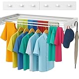 Cungo Essentials, Wall Mounted Drying Rack, Drying Rack Clothing Foldable, Clothes Rack Drying, 6 Hooks, 5 Rods, (31.5', White)