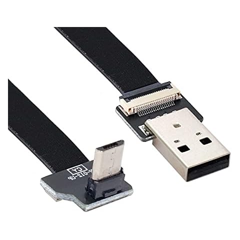 NFHK Up Angled USB 2.0 Type-A Male to Micro USB 5Pin Male Data Flat Slim FPC Cable for FPV & Disk & Phone 50CM Cover