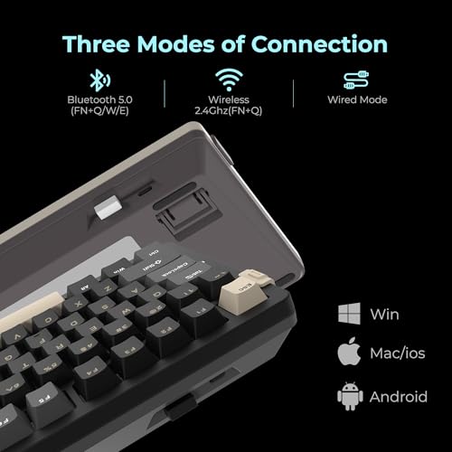 Image of Rosewill Neon S75 Wireless Mechanical Gaming Keyboard, 80-Key Layout w /Volume Knob, Bluetooth / 2.4GHz / USB-C, Hot-Swappable Blue Switches, RGB Backlit, 6000mAh Battery, Windows & macOS, Black