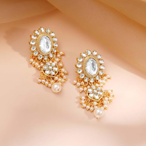 Image of Rubans Necklace Maangtikka Set Gold Plated Kundan & Pearl Jewellery Gift for Women & Girls