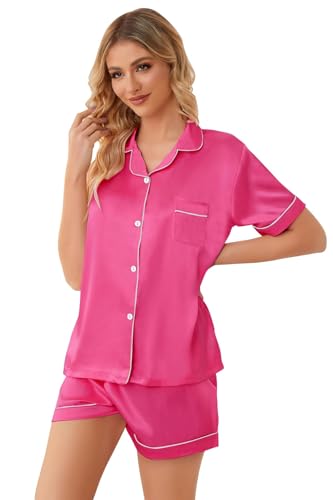 Image of Girls & Womens Satin Pajamas Set, Silk Button-Down Sleepwear 2 Piece Nightwear, 3 Years - Women XXL