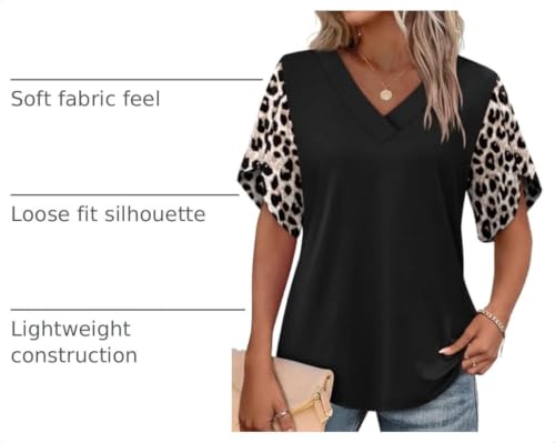 Image of WIHOLL Womens Summer Tops Short Petal Sleeve Shirts Fashion V Neck Womens Clothing