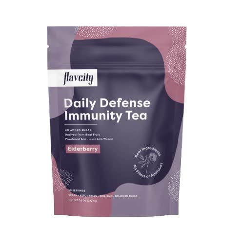 FlavCity Elderberry Immunity Tea — Organic Elderberries Tea — No Added Sugar Tea — Acerola Vitamin C Powder — Gluten Free 30-Day Supply (7.8 Oz)