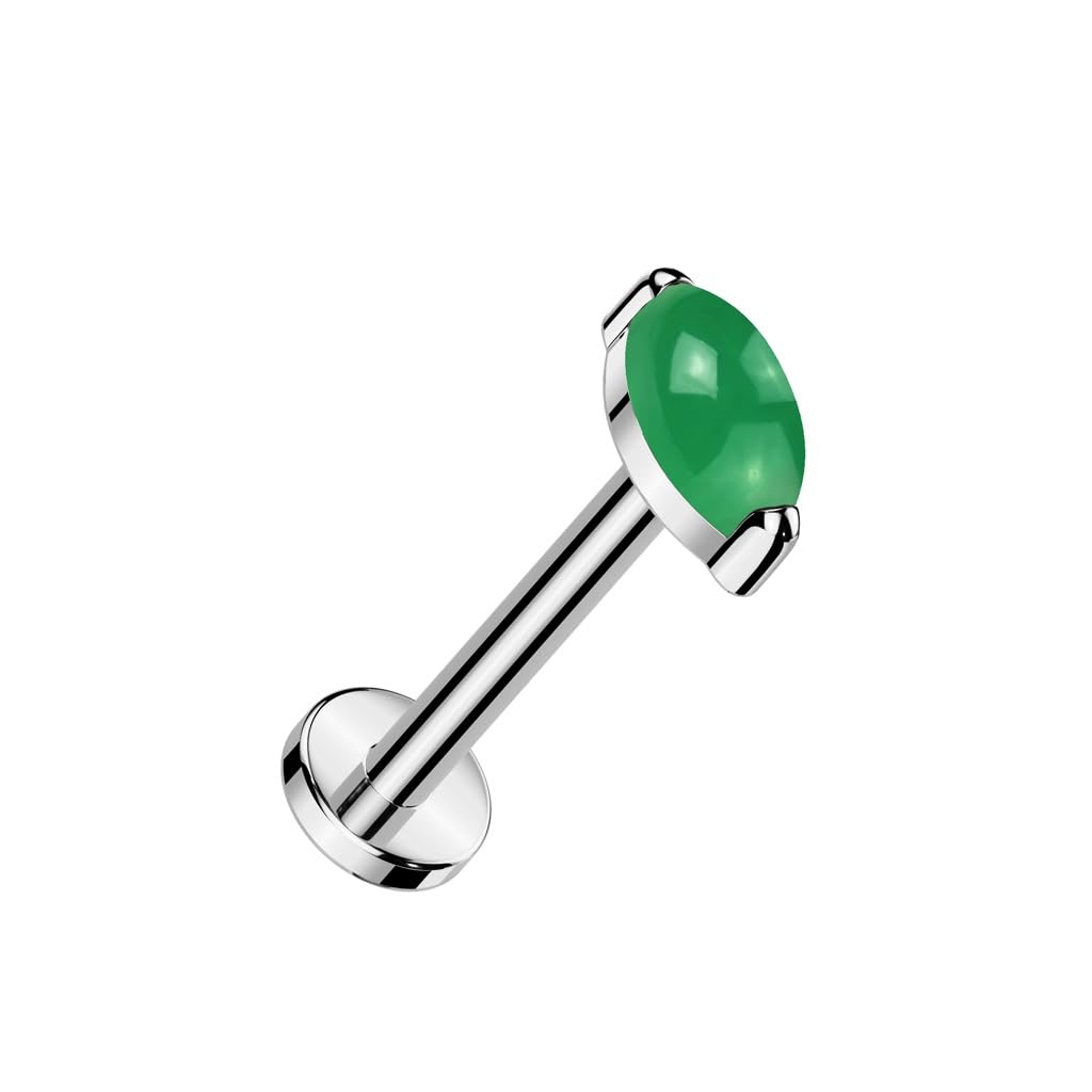 Pierced Owl 18GA ASTM F-136 Implant Grade Titanium Threadless Push-In Marquise Shaped Natural Stone Flat Back Stud