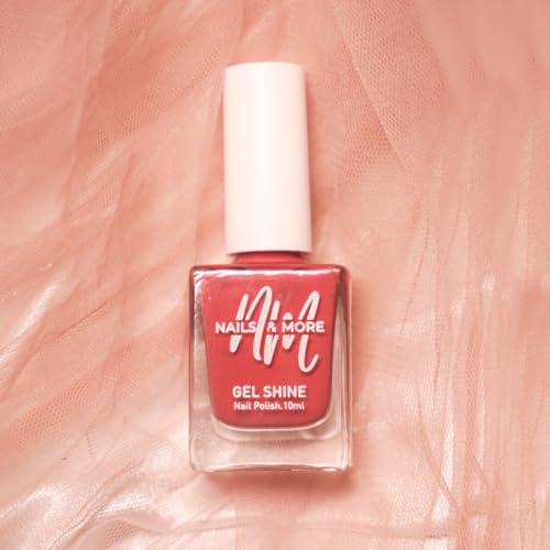 Image of Nails & More Argan Oil-Infused Gel Shine Nail Polish - Crimson Gold | Deep Red with Gold Shine | Long-Lasting, Non-Toxic, Vegan, Quick-Dry | 10ml