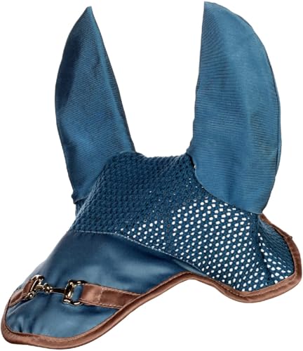 Bonnet anti mouches HKM Golden Bit Bleu Gris Poney pour équipement cheval