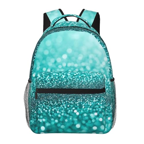 Backpack Extra Large Book Bags Anti-Theft Rucksack for College, Multipurpose Teal Turquoise Green Glitter Sparkle texture Laptop Backpack