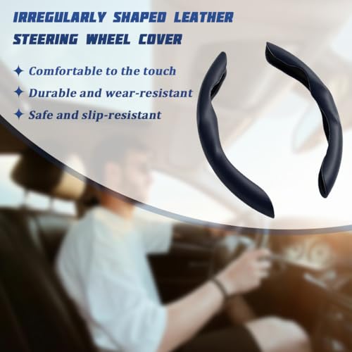 SWPHRT Car Steering Wheel Cover, 2PCS Suede Leather Split Anti-Skid Clip on Vehicle Steering Wheel Protector, Automotive Interior Protective Accessores, Universal for SUV RV Truck (Black)