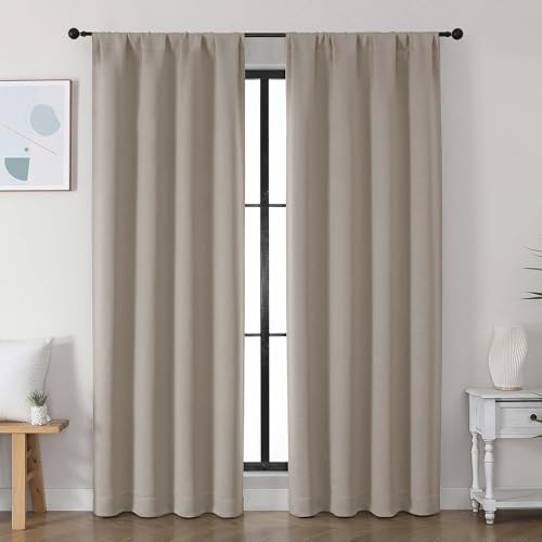 Image of Simplebrand Ava Stone Blackout Curtains for Bedroom, 78 Inch Length, 2 Panels Set, Privacy Thermal Insulated Rod Pocket Window Curtains for Patio, French Door, W40 x L78 Inch