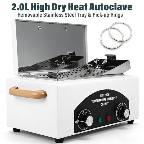 2.0L 220°C 428℉ High Temperature Autoclave Sterilizer, Dry Heat Nail Sterilizer Machine with Timer for Nail Tools Esthetician Barber\'s Tools, 110V, CH-360T