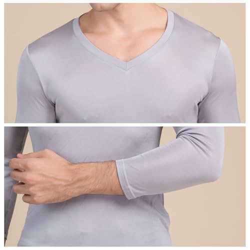 Mens Silk Thermal Underwear Shirts Long Johns Top Long Sleeves V Neck Base Layer Tee Shirts Lightweight Blouse Undershirt4