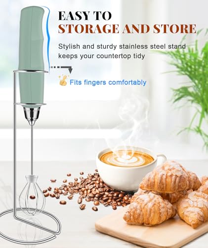 Image of YUSWKO Milk Frother Handheld for Coffee with Stand, Rechargeable Drink Mixer with 3 Heads 3 Speeds Electric Coffee Frother Whisk, Gift for Many Occasions and Festival