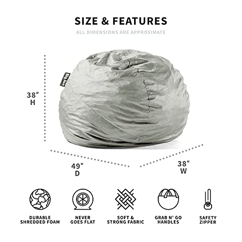 Image of Big Joe Fuf 5Ft Oversized Foam Bean Bag Chair for Kids, Teens, Adults, Fog Lenox, Durable Woven Polyester, 5 foot Large Reading and Gaming Seat
