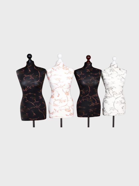 Manichino Sartoriale AILANT Donna - Regolabile In Altezza, Stand Legno Chiaro (Creme/Fiori Marroni, Taglia 50/52 XXL) - Foto 7