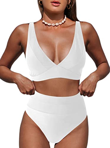 Image of Hilinker Women's Leopard Bikini Swimsuits V Neck High Waisted 2 Piece Bathing Suits