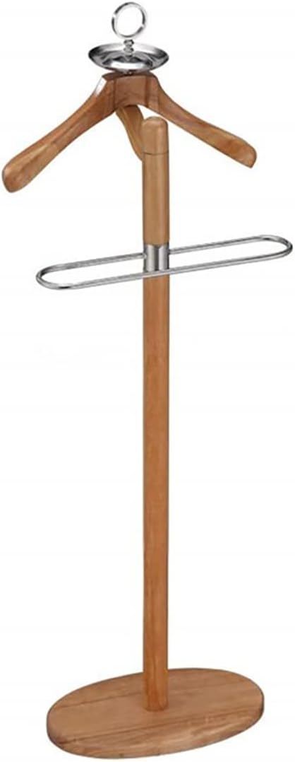 Stainless Steel and Wooden Freestanding Suit Valet Stand - Sturdy Clothes nizer for Men/Women - Ideal for Bedroom & Office Use