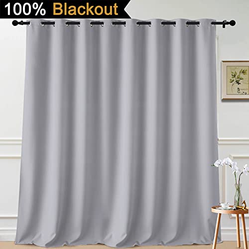 Image of Yakamok Light Grey Blackout Patio Door Curtain Panels W100 x L108, 1 Panel | Noise Reducing Barrier Panel for Sliding Glass Door, 2 Thick Layers Heat Full Light Blocking Patio Door Drapery