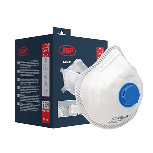 JSP M632 FFP3 Maske mit Ventil (10er Pack) - Staubmaske - Feinstaubmaske - Schutz vor Feinstaub, Quarzstaub, Schimmel, Aerosolen, Viren - Heimwerken, Industrie - 99% Partikelfilterung - EN149