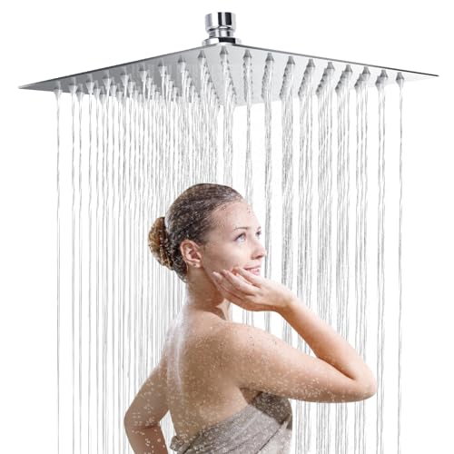 Tete de Douche Carré 304 Inox, Pommeau de Douche Anti-Calcaire,