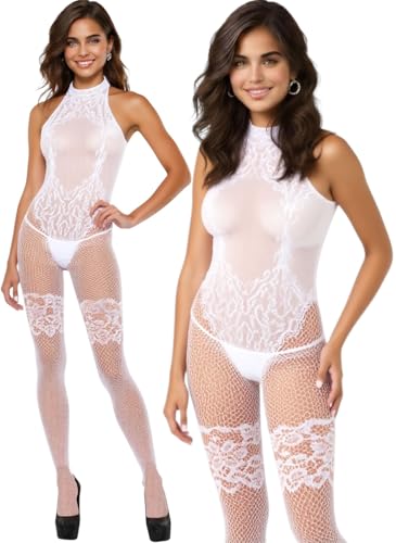 Image of ToBeInStyle Women's Assorted Bodystocking Sheer Opaque or Fishnet Crotchless Lingerie Bodysuit