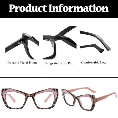 Image of LJCZKA Oversized Blue Light Blocking Glasses Women Cat eye Eyeglasses Anti Eye satrain Computer Gaming Cateye Glasses