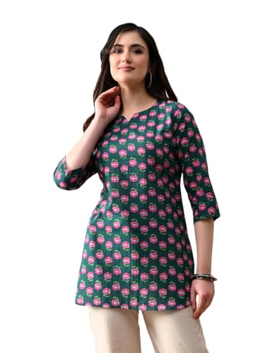 Image of Amazon Brand - Tavasya Women Pure Cotton Katha Plain Short Regular Fit Kurti |Short Top| Solid Casual Tunic