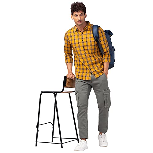 Image of Spykar Men's Regular Fit Flat Collar Full Sleeve Checked Casual Shirts
