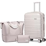 LARVENDER Carry on Luggage 22x14x9 Airline Approved, 20 Inch Hardside Suitcase with Wheels TSA Lock, PC+ABS Lightweight Travel Luggage Sets for Women, Glossy Champagne, 3 Piece Set