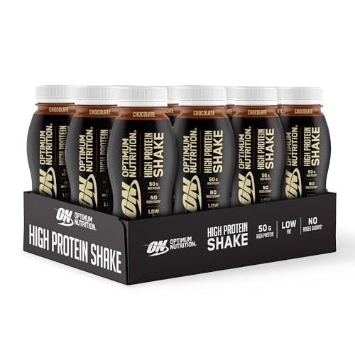 ON High Protein Shake Bottles, Ready To Drink Healthy Snacks, No added sugars, low fat, Post Workout Snack for Men and Women, Chocolate Flavour, 12x500ml, Packaging may vary