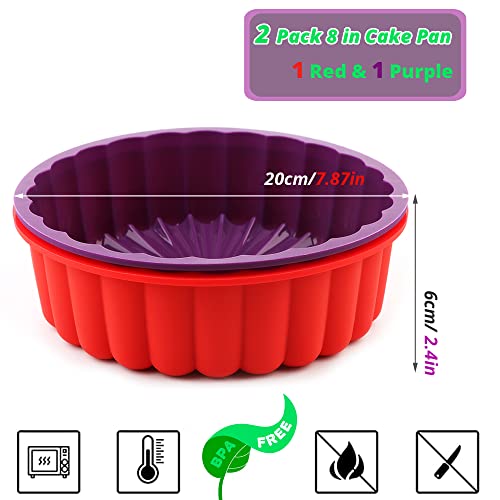 8 Inch Silicone Charlotte Cake Pan -Set Of 2- Round Baking Molds For Cheese Cake,Chocolate Cake, Rainbow Cakes, Strawberry Shortcake, Brownie Tart Pie #TOP3