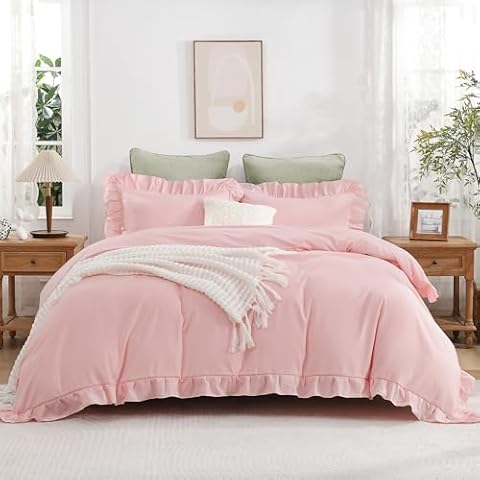 Andency Pink Ruffle Duvet Cover Set Cover