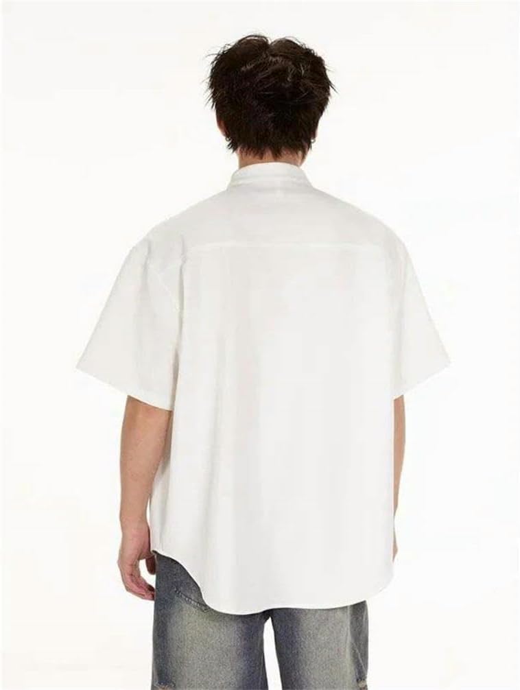 Chinese Style Stand Collar ice Silk Shirt Men's Summer Half Cuff Pocket Business Shirt