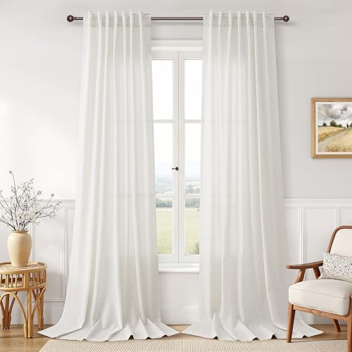 Image of Joywell Extra Long Linen Curtains 112 Inches for Living Room Natural Linen