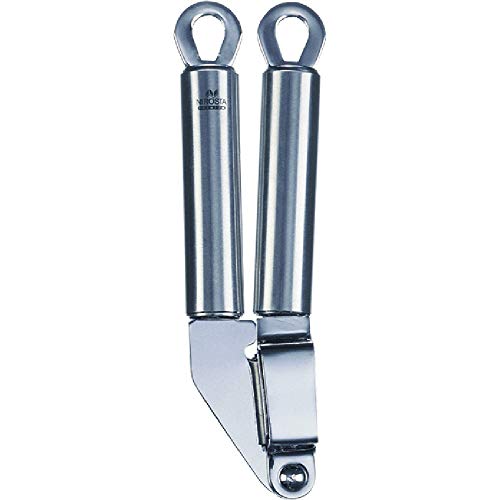 Fackelmann Knoblauchpresse PREMIUM, praktischer Küchenhelfer aus rostfreiem Edelstahl, Knoblauchschneider mit ergonomischem Griff (Farbe: Silber), Menge: 1 Stück