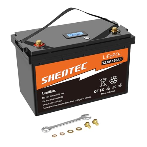 Shentec 150Ah 1920Wh LiFePO4 Akku 12V lifepo4 12v Lithium Batterie Wiederaufladbar mit über 5000 Mal Tiefzyklus BMS Lithium Eisen Phosphat Batterie für Wohnmobil, Solare Heimanlagen, Camping, Boot