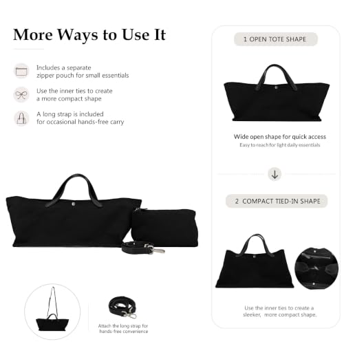 Image of M-ioi-M 2Pcs Set, Large /XL Tote Bag with Pouch for Women, Canvas or Genuine Leather Crossbody Shoulder Bag, Top Handle Purse