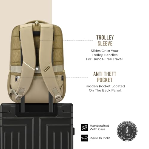 Image of Gear Armour 19 inch /28L Large Faux Leather Anti Theft Water Resistant Laptop Backpack with Raincover | Travel Backpack | Casual Backpack for men /women (Beige)