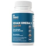 Dr. Tobias Vegan Omega 3 Supplement, 1400mg Algae Oil, 420mg DHA, and 210mg EPA per Serving, Non-GMO, Gluten-Free, Carrageenan-Free, 60 Capsules, 30 Servings