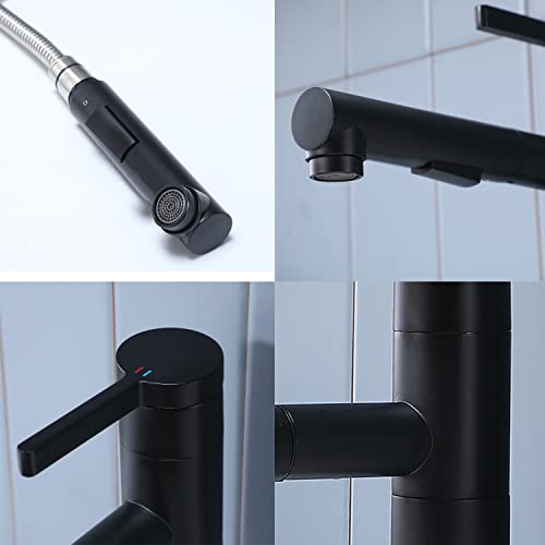 Vccucine Black Pull Out Kitchen Faucet, Single Lever Handle Stainless Steel Kitchen Sink Faucet With Sprayer, Small Rv Outdoor Laundry Bar Prep Sink Faucet #TOP6