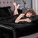 Sasttie Satin Sheets Queen Size - 4 Pieces Luxury Soft Black Silky Bed Sheets Set with Pillowcases - Smooth Silk-Like Satin Fabric, Reinforced 14 Inches Pocket, Oeko-Tex Certified