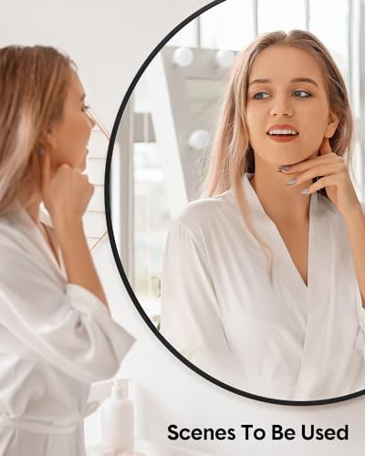 Round Mirror, 32 inch Circle Mirror, HD Eco-Friendly Round Bathroom Mirror for Over Sink, Big Matte Black Metal Framed Wall Mirror for Wall, Vanity, Entryway, Hallway, Living Room, Easy to Install