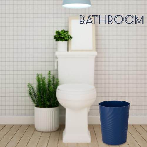 Image of Plastic Small Bathroom Trash Can Wastebasket Garbage Can, Navy Blue, 2 Pack | Sturdy-Easy to Clean, Bathroom, Laundry Room, Kitchen, Office, Kids Room, Dorm, Bedroom, 1.8 Gallon