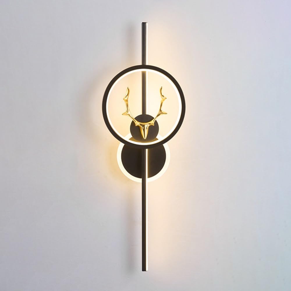 SXWNBIFH Vertical Ring Wall Sconce, 3000K Warm LED Wall Light Fixture Metal Wall Lamp, Modern Deer Antler Ambient Lighting for Bedroom Living Room Hotel Background Wall(Black)
