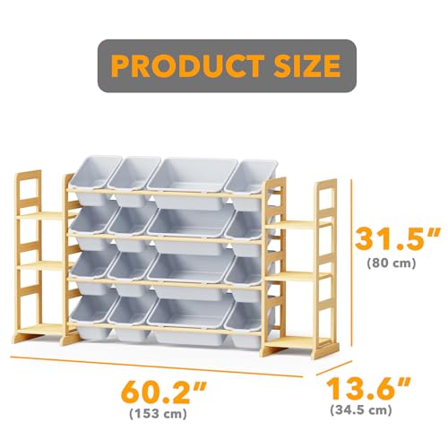 Image of SpaceAid Toy Storage Organizer with 6 Shelves and 16 Bins, Toy Organizers Storage Bookshelf, Kids Bin Shelf Toys Box Bookcase for Bedroom Playroom Organization Room Decor, Neutral Gray