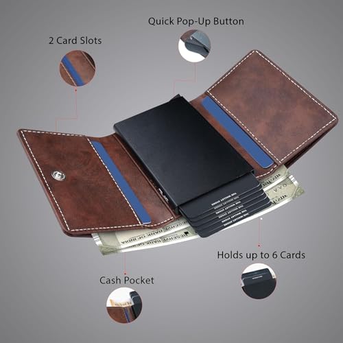 Image of The Wallet Store Maverick RFID Protected Minimalist Wallet, Pop-Up Cardholder, Scan-Proof Aluminium Case, Holds 8 Credit /Debit Cards, Slim Men's Wallet (Brown-D)