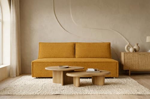 Kaiser Möbel - Sofa mit Schlaffunktion und Bettkasten, Sofa 2-sitzer, Schlafsofa mit Bettzeugbehälter, Klappsofa, Bettsofa, Bequemes Couch für Wohnzimmer, Schlafzimmer und Jugendzimmer, Duo, Senf