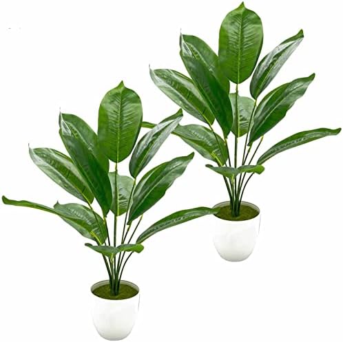 AIVORIUY Artificial Plants 45cm Fake Banana Plants Potted in Pots Realistic Plastic Plants Tropical Palm Faux Bonsai for Indoors Home Office Desk Bedroom Bathroom Kitchen House Decoration